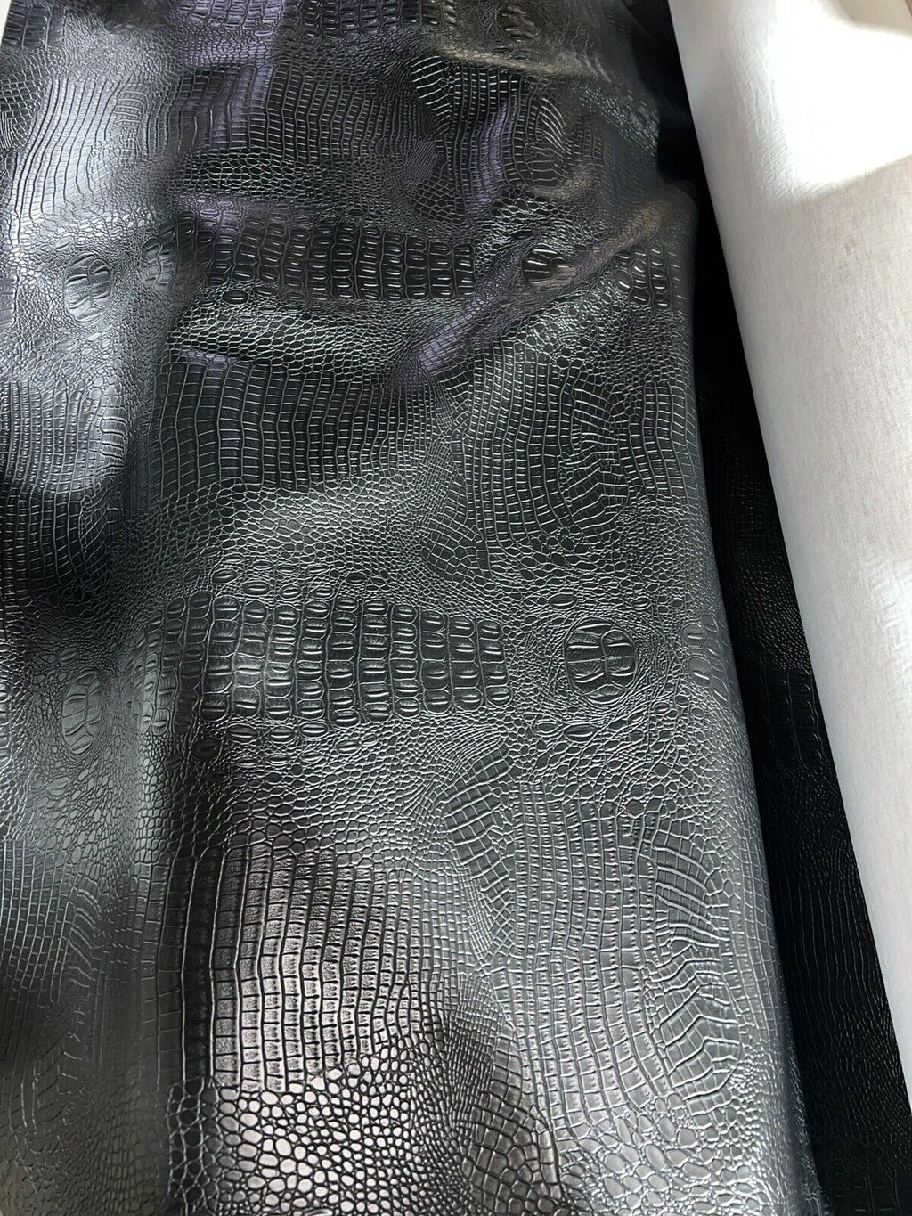 BLACK CROC/ALLIGATOR EMBOSSED VINYL AUTOMOTIVE SEAT COVER  UPHOLSTERY BY YARD