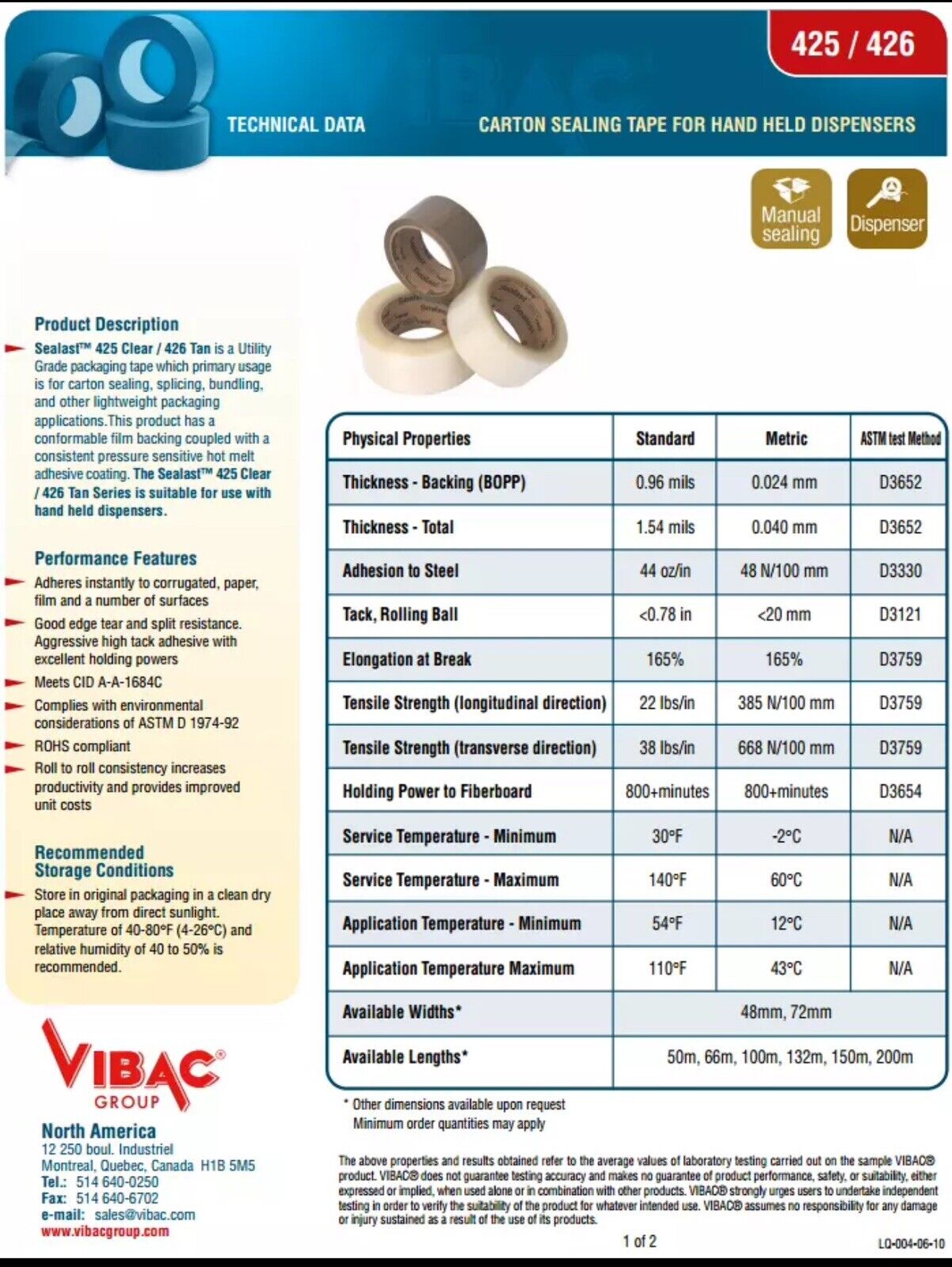Vibac #425 (Clear) Hot Melt Packaging Tape 36-rolls, 1-case