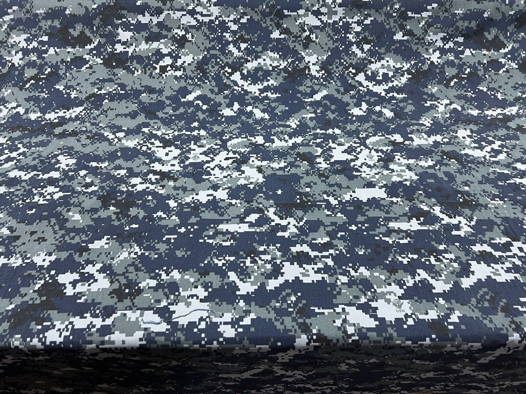 Navy Digital Camo Taffeta Soft Polyester Fabric 60”  Military Camo W/Logo