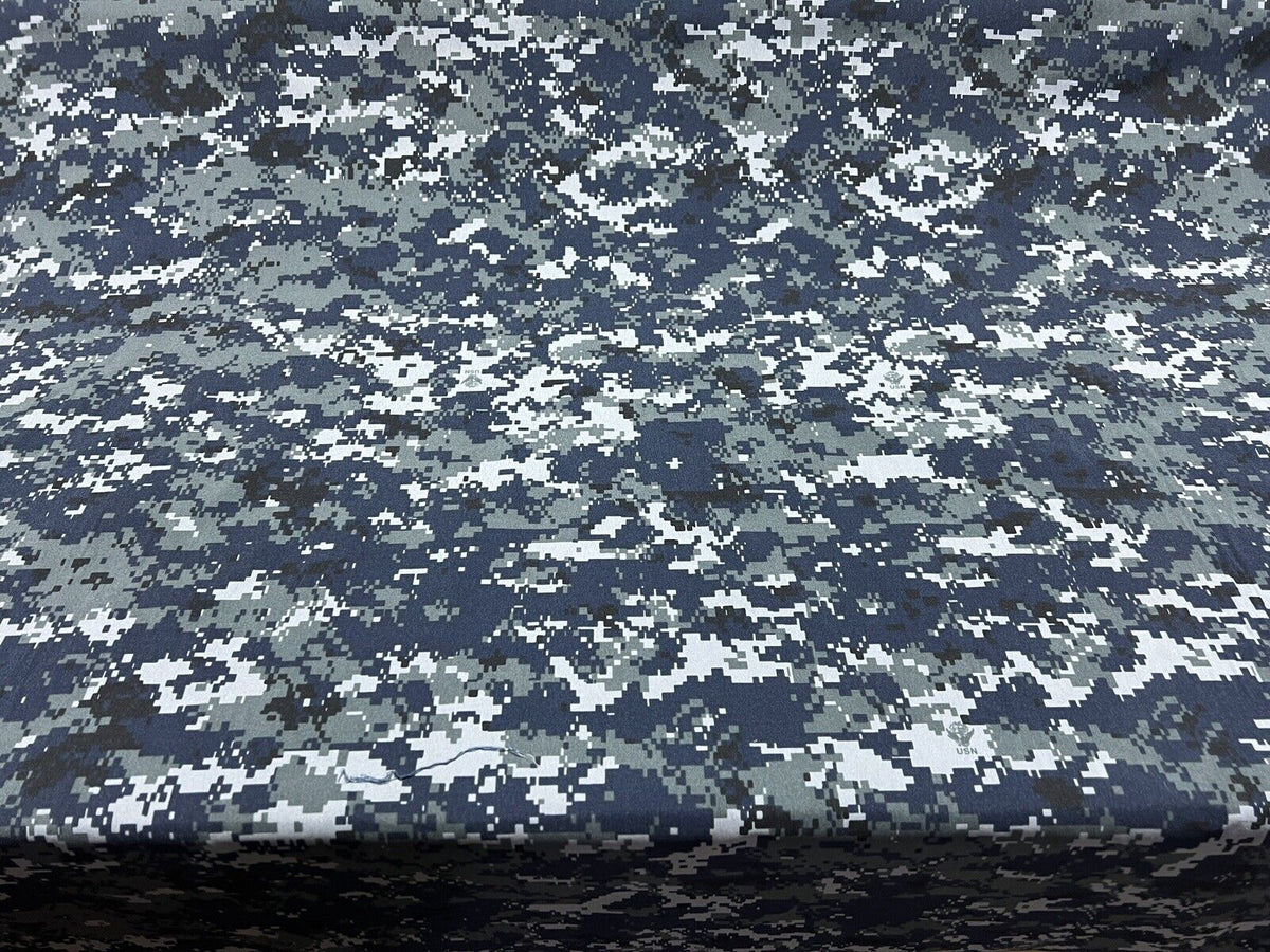 Navy Digital Camo Taffeta Soft Polyester Fabric 60”  Military Camo W/Logo