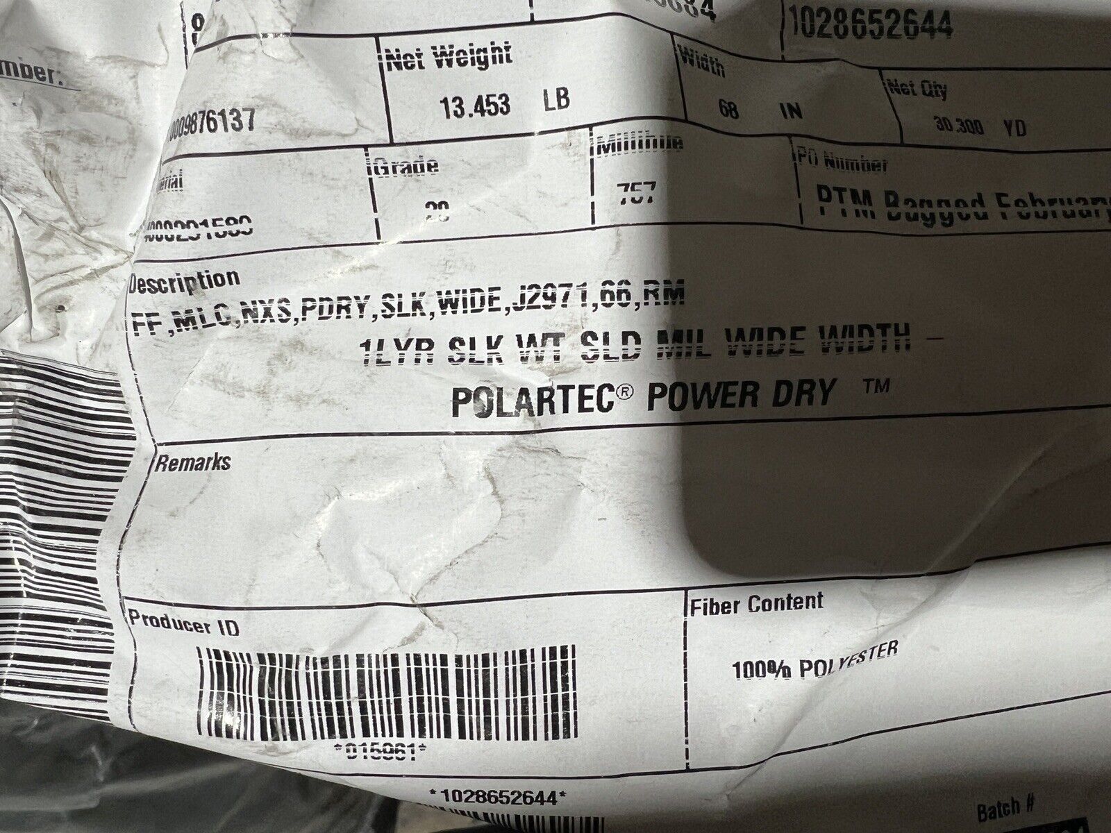 Polartec® Power Dry®  Black Light Weight Silk Layer Sold By  The  Yard.