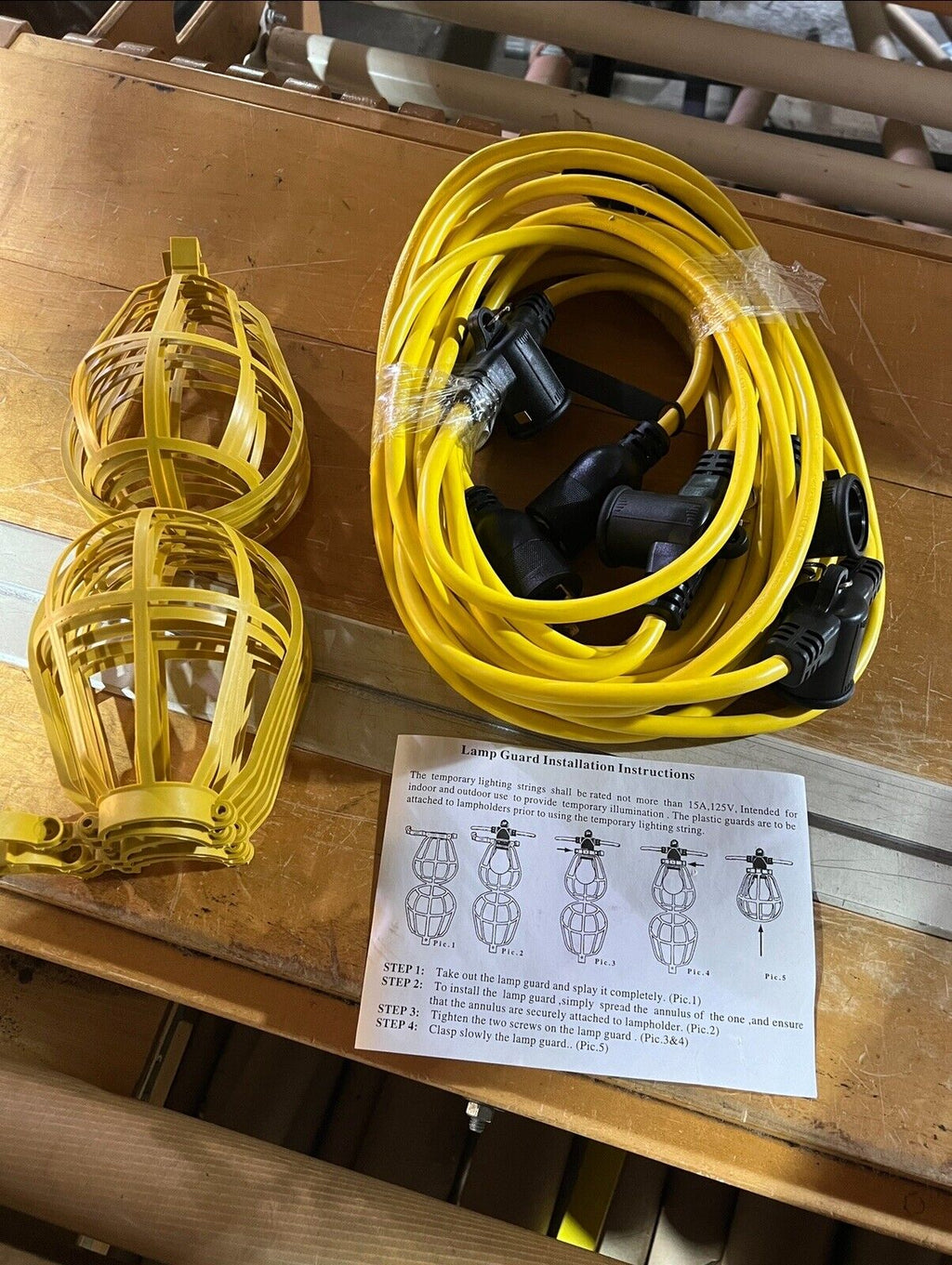 Outdoor String Lights 50ft 5-Bulb Commercial w/ Cage Twist To Lock