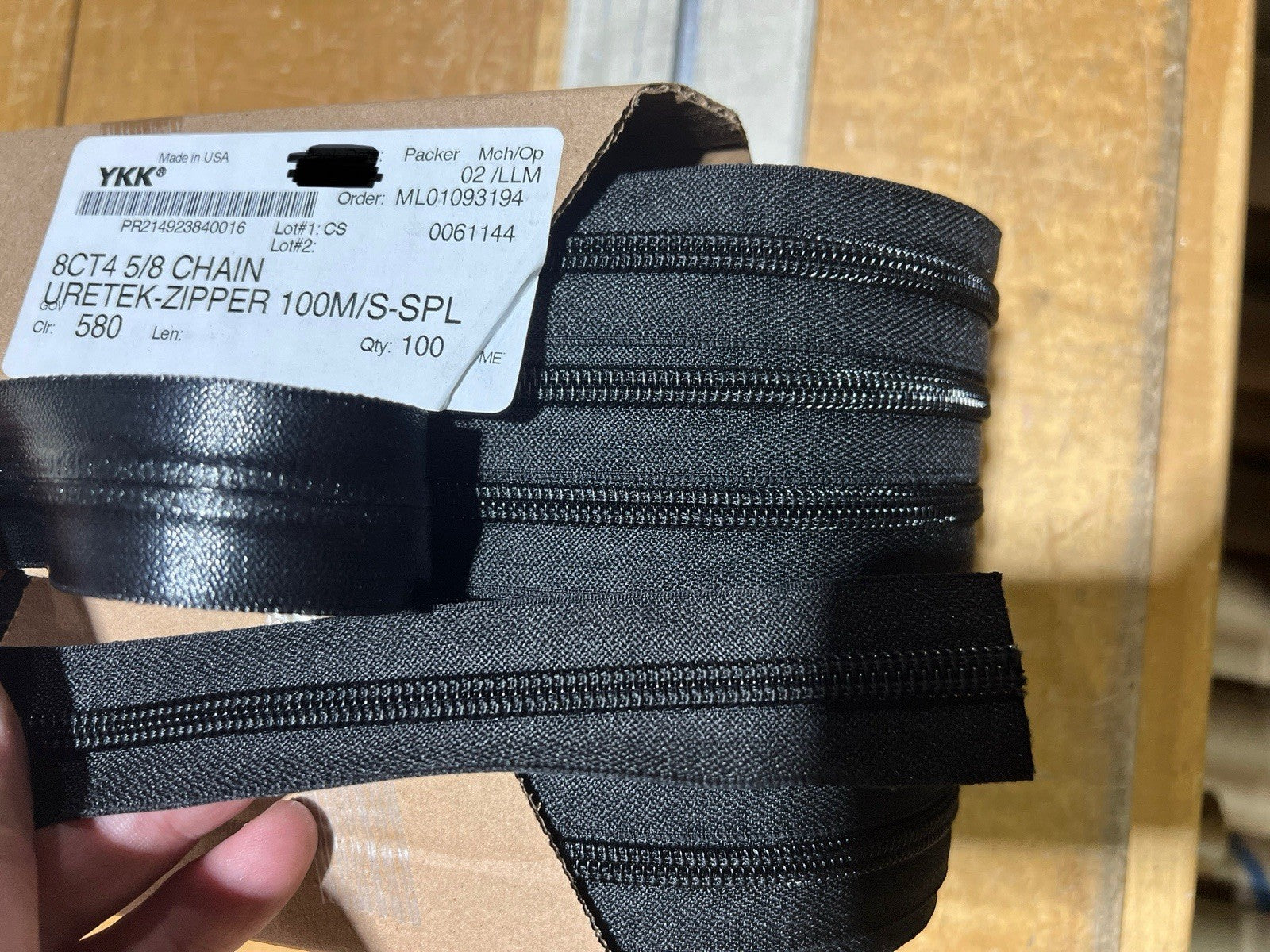 BLACK URETEK YKK Zipper coil chain 8CT4 5/8 Chain,  110 Yards Water Repellent.