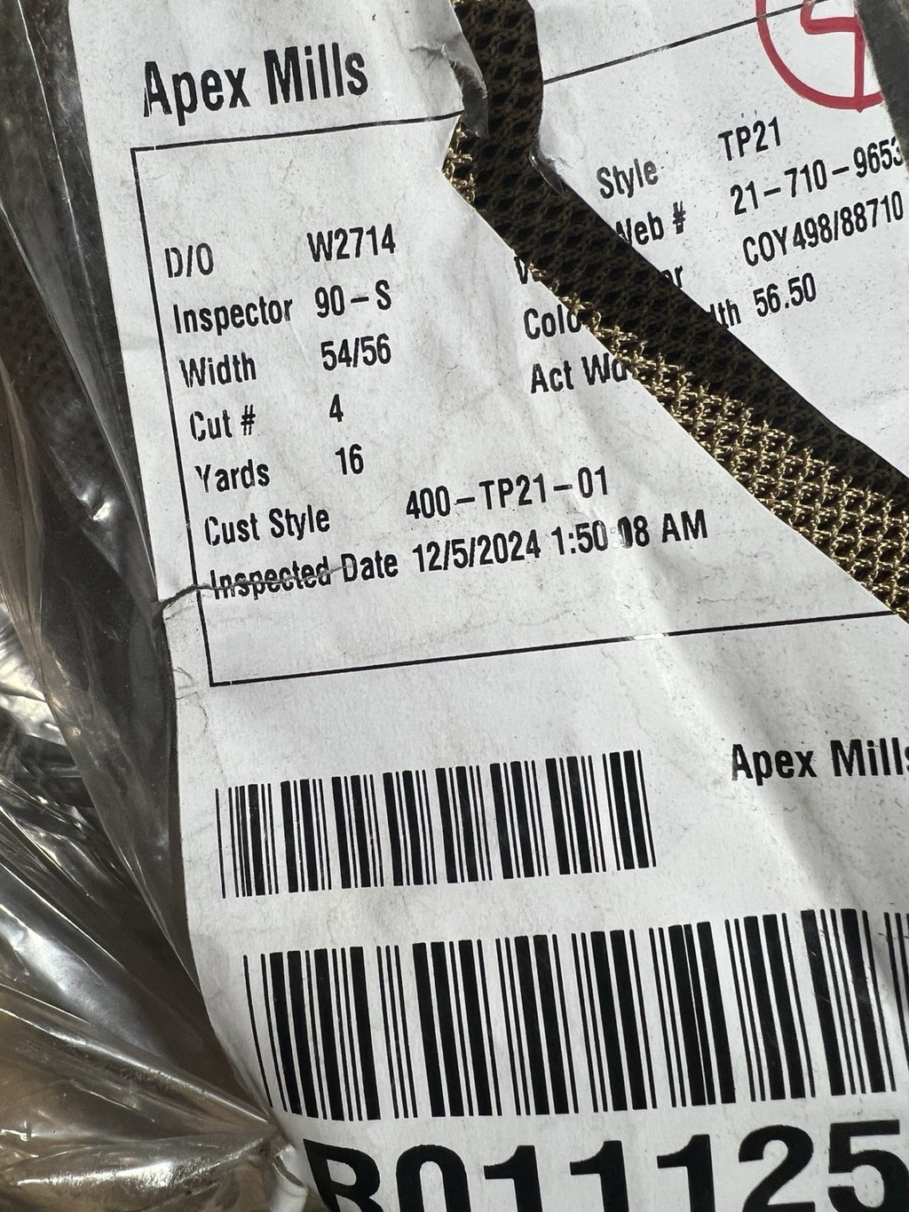 Tan 498 Mesh Netting in MIL-C- 8061 MADE IN THE USA 110” Wide