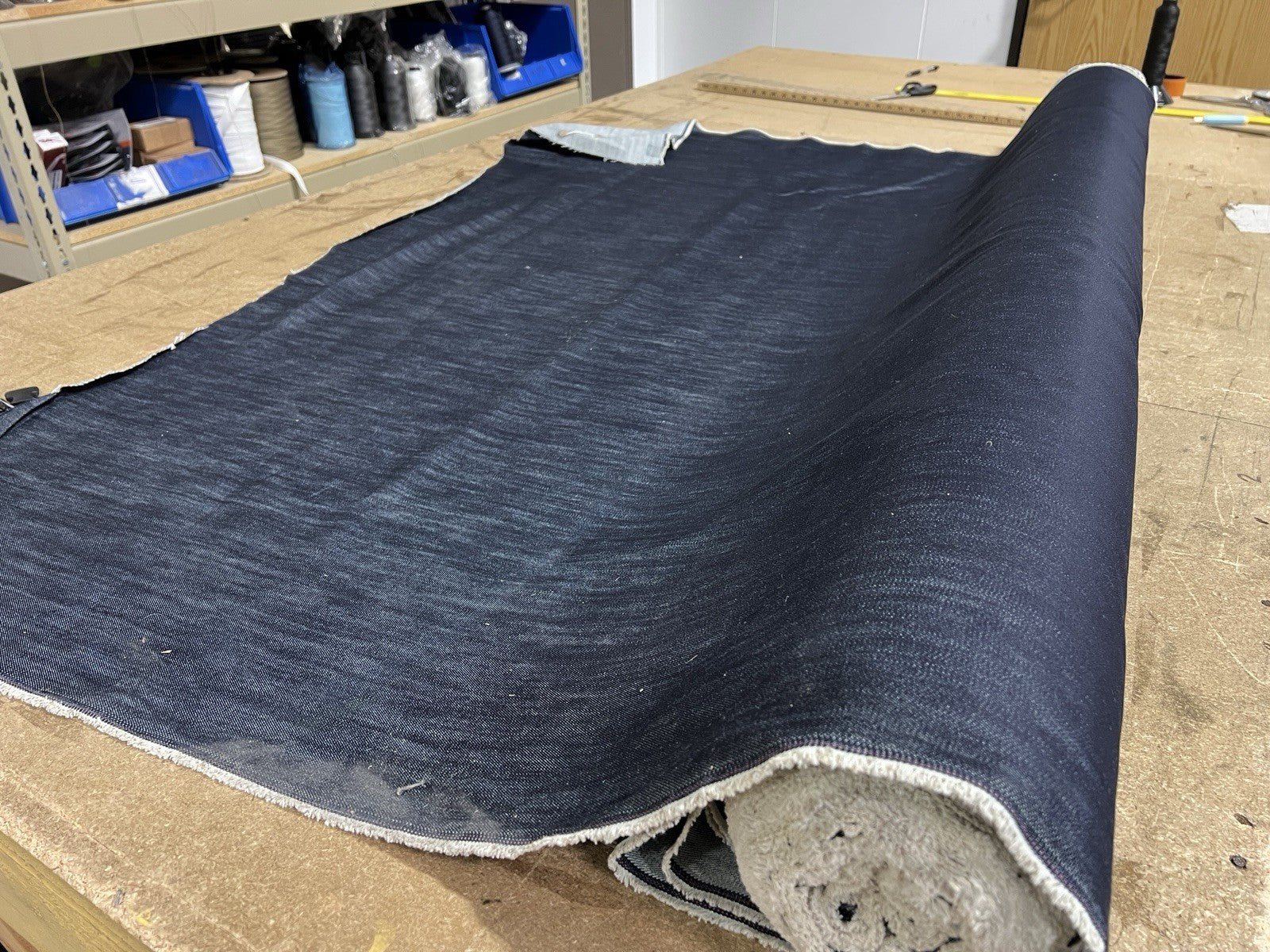 Dark Blue Brushed Denim 100% Cotton Canvas 10 oz Fabric 66” Wide Premium by yard