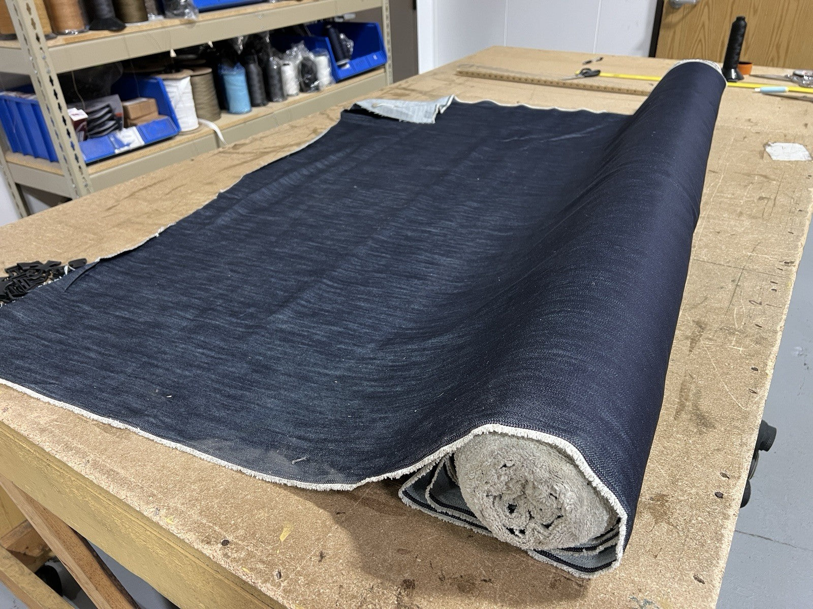 Dark Blue Brushed Denim 100% Cotton Canvas 10 oz Fabric 66” Wide Premium by yard