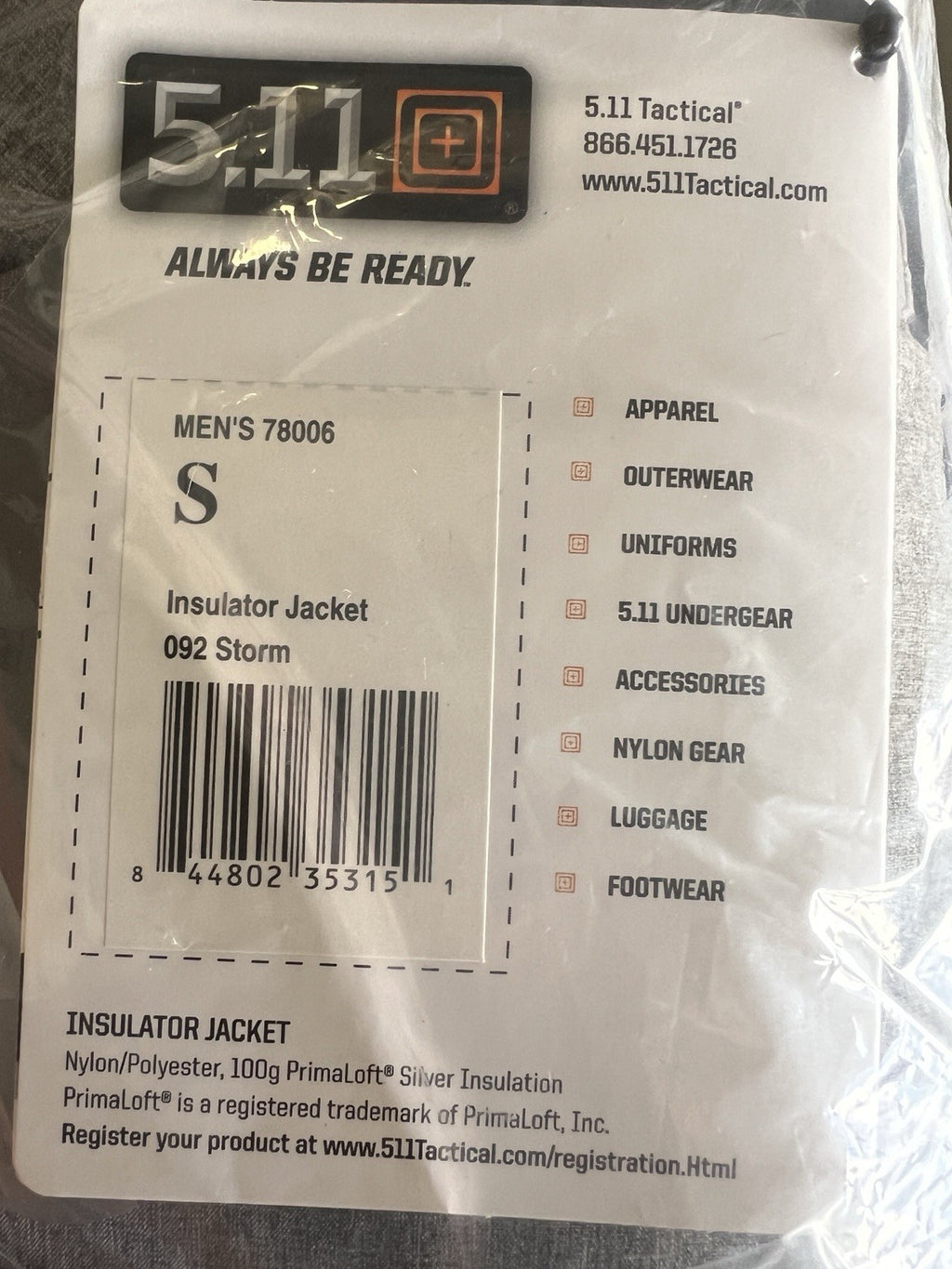 5.11 Tactical Insulator Jacket Small