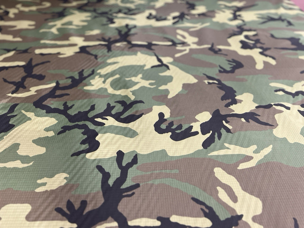 Woodland Camo Ripstop Fabric CPAI-84 DWR Military Tent Shelter By Yard