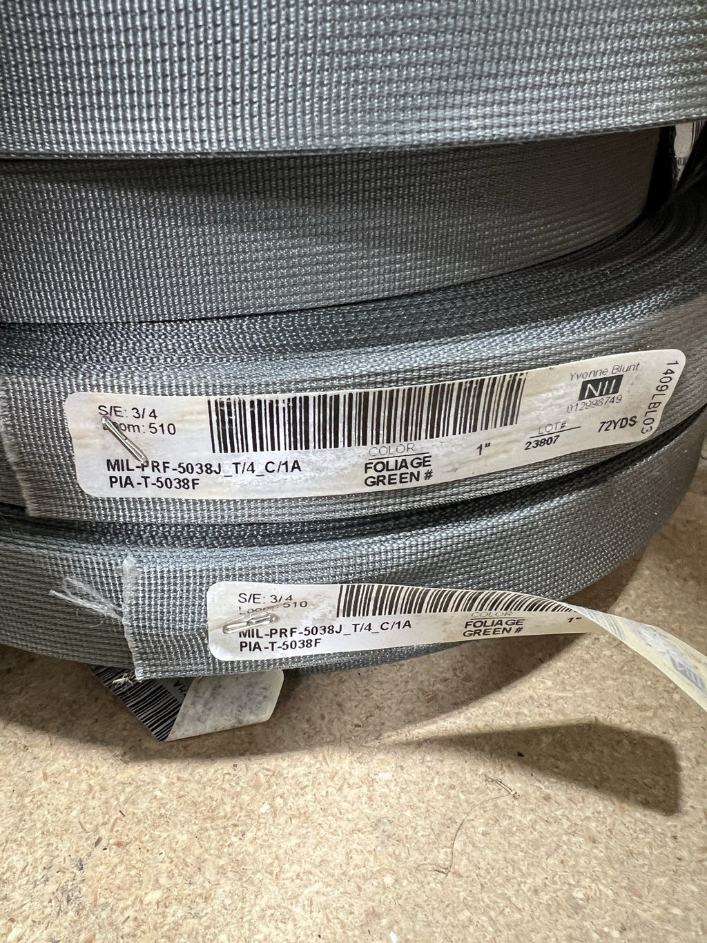 MIL-PRF-5038 Nylon Webbing 1 inch Foliage Green Type 4 Class 1A USA