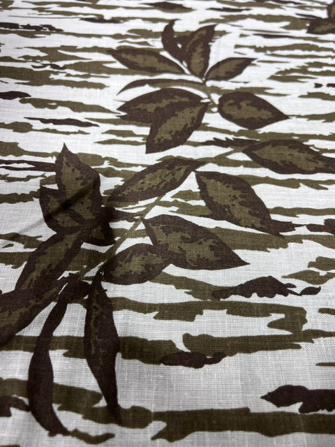 Vintage Tree Bark Leaf Camo Print Cotton Blend Fabric 59" Wide By The Yard