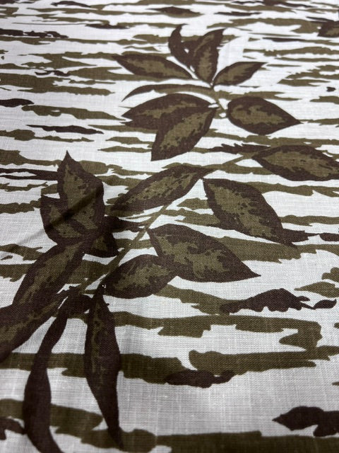 Vintage Tree Bark Leaf Camo Print Cotton Blend Fabric 59" Wide By The Yard