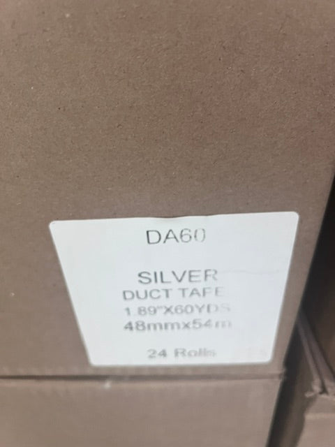 Silver Duct Tape 1.89in x 60yds Case of 24 Rolls Heavy Duty Cloth Tape