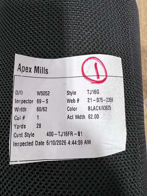 Black FR Fire Retardant Tactical Mesh Fabric 62" Wide Apex TJ16G By the Yard